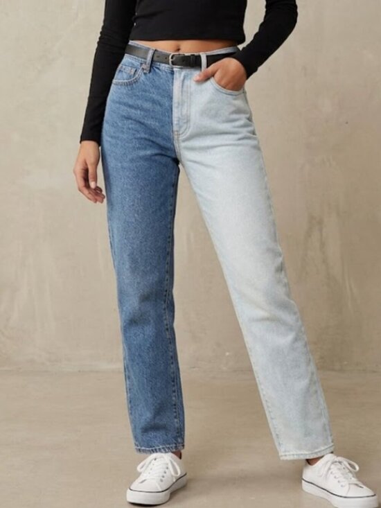 PacSun Denim - PacSun Two Tone High Rise Straight Leg Jeans Blue Colorblock Women’s Size 22